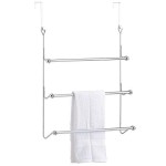 Three-tier chrome-plated door rear clothes rack, towel rack, clothes rod holder, bathroom towel storage rack (60cm wide x 12cm deep x 70cm high)